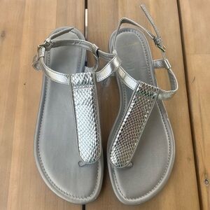 Cole Haan Silver Gold Faux Snake Skin Sandals with Ankle Buckle